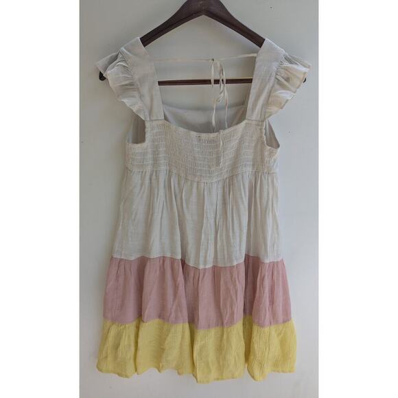 As U Wish Flutter Sleeve Pastel Colorblock Smocked Full Skirted Mini Dress M - Picture 4 of 7